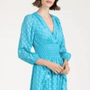 Shoshanna Katalina Smocked Ruffle-Trim Midi Dress - Size 2